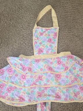 Adults Floral Ruffle Apron with Yellow Trim